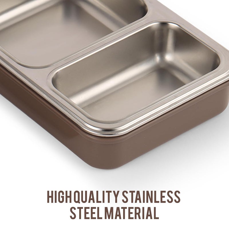 Cello CELLO Duo Big PU Insulated Lunch Box Inner Stainless Steel Compartment Unbreakable Lid with with 4 Sided Click Locks Ideal for CollegeOffice Outdoor Activities Brown Set of 1  - Image 5