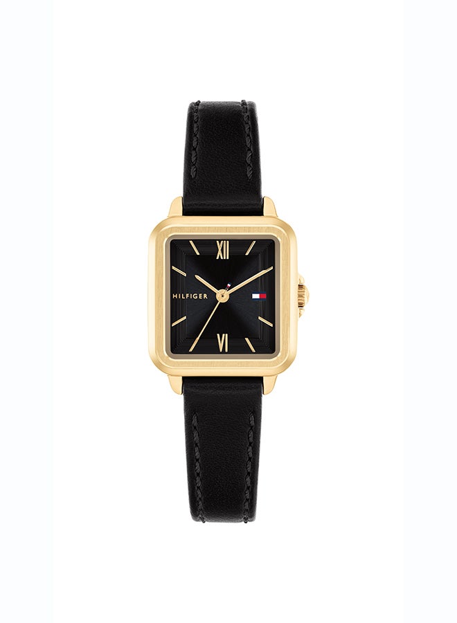 Tommy Hilfiger Women's Quartz Watch with Black Dial and Black Leather Strap - 1782835