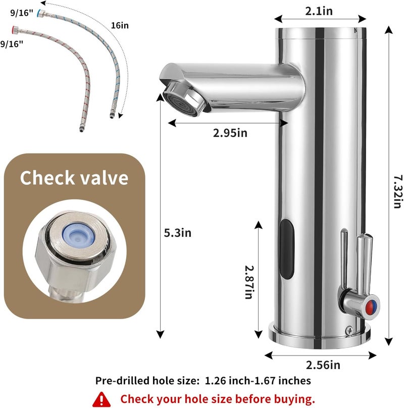 HOOMEE Automatic Touchless Bathroom Sink Faucet Motion Activated Sensor Hands Free Auto Off 1 Hole Commercial Infrared Brass Basin Faucets Adjustable Cold Hot Single Handle Water Mixer（Chrome） - Image 4