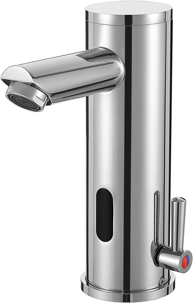 HOOMEE Automatic Touchless Bathroom Sink Faucet Motion Activated Sensor Hands Free Auto Off 1 Hole Commercial Infrared Brass Basin Faucets Adjustable Cold Hot Single Handle Water Mixer（Chrome） - Image 1