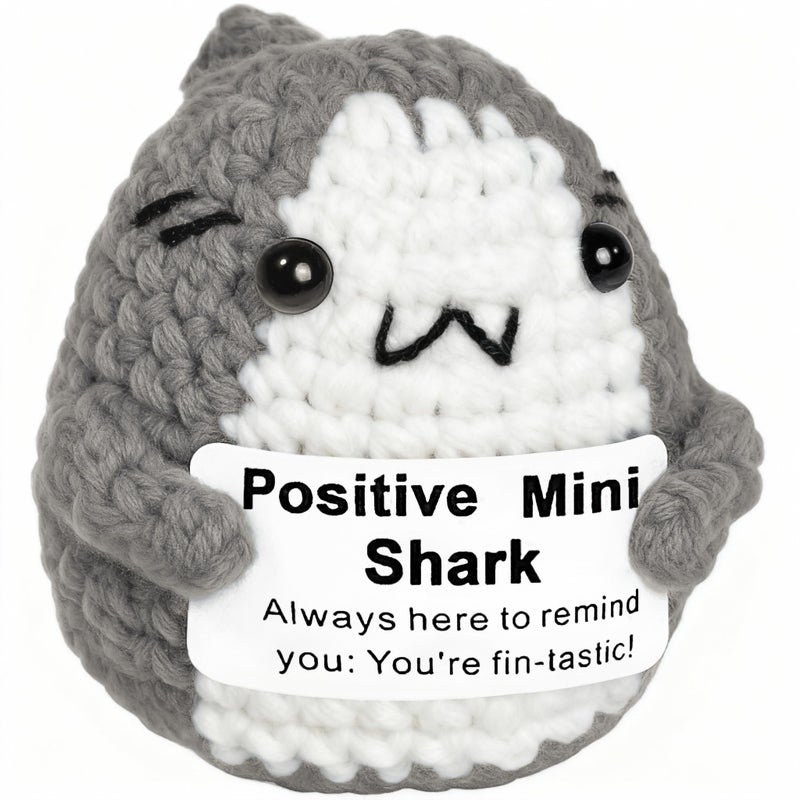 Krinisou Positive Animals Shark Gifts Crochet Birthday Gift for Shark Lovers Women Men Emotional Inspirational Motivational Encouragement Valentines Present Gift Grey