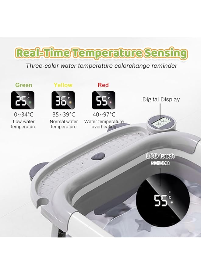 HASTHIP Baby Folding Bathtub With Inflatable Shower Cushion Seat Lcd Real Time Water Temperature Monitor Design Anti Slip Newborn Bathing Tub With Storage Shelf & Shower Head Holding Slot - Image 4