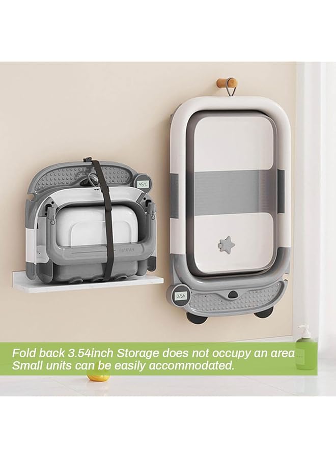 HASTHIP Baby Folding Bathtub With Inflatable Shower Cushion Seat Lcd Real Time Water Temperature Monitor Design Anti Slip Newborn Bathing Tub With Storage Shelf & Shower Head Holding Slot - Image 5