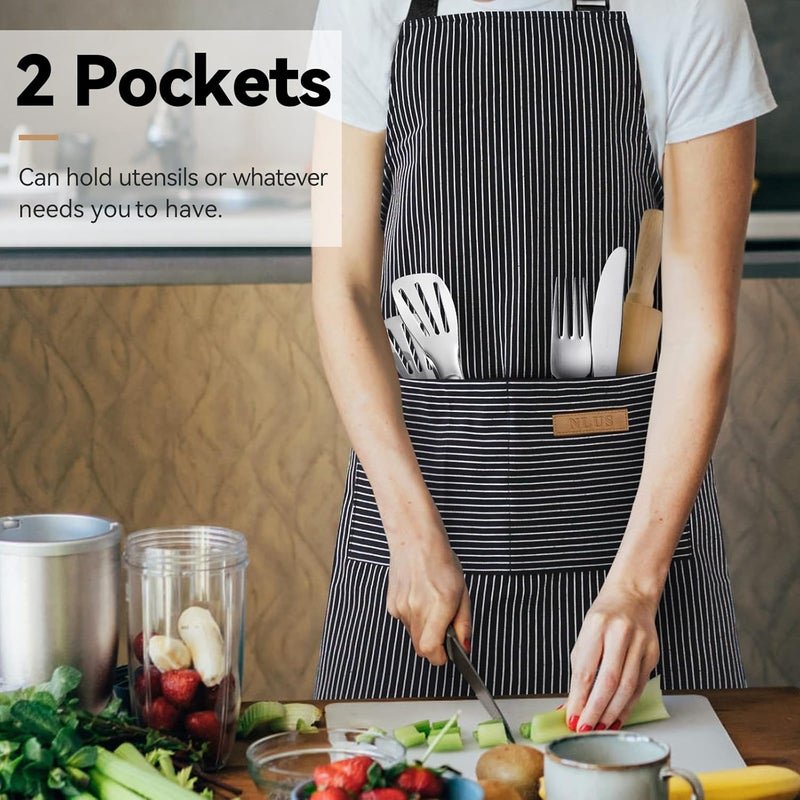 NLUS 2 Pack Kitchen Cooking Aprons, Adjustable Bib Soft Chef Apron with 2 Pockets for Men Women - Image 2