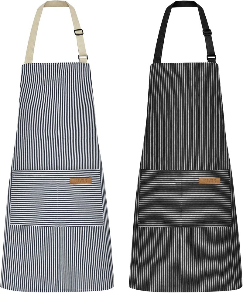 NLUS 2 Pack Kitchen Cooking Aprons, Adjustable Bib Soft Chef Apron with 2 Pockets for Men Women - Image 1