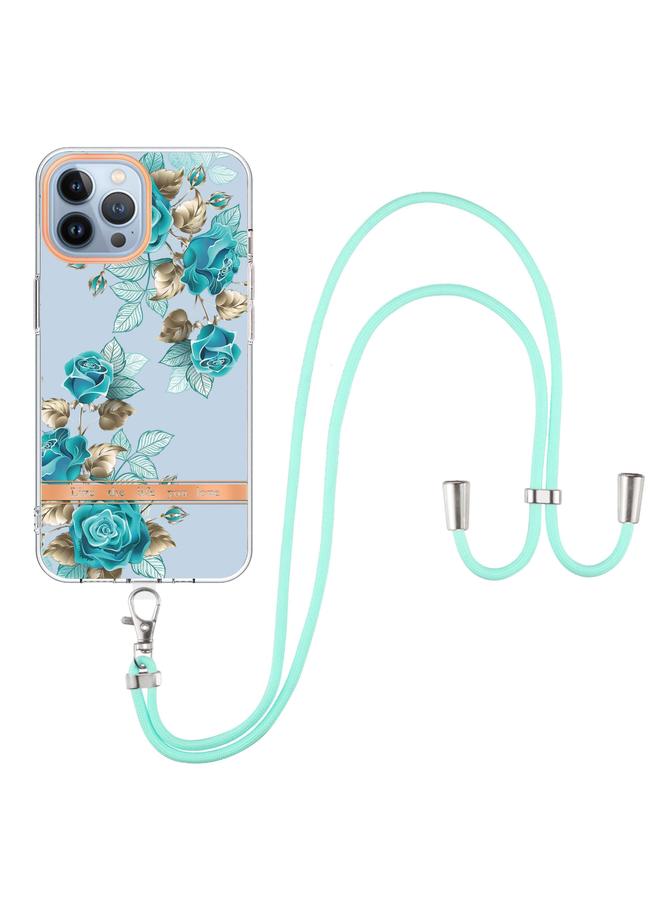 S-TOP Case For iPhone 15 Pro Max Flowers and Plants Series IMD TPU Phone Case with Lanyard - Image 2