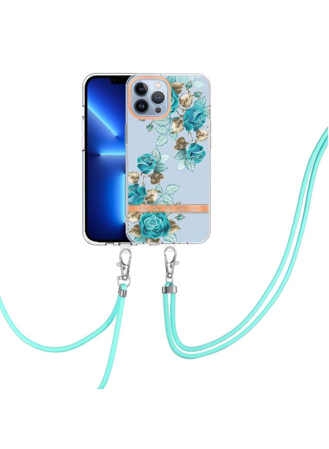 S-TOP Case For iPhone 15 Pro Max Flowers and Plants Series IMD TPU Phone Case with Lanyard - Image 1