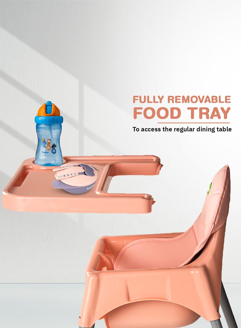 BAYBEE 2 in 1 Clento Baby High Chair for Kids, Baby Feeding Dining Chair with 2 Height Adjustable, Footrest, Tray, Stand, 3 Point Safety Belt | Kids High Chair for Baby 6 Months to 3 Years Boy Girl Pink - Image 4