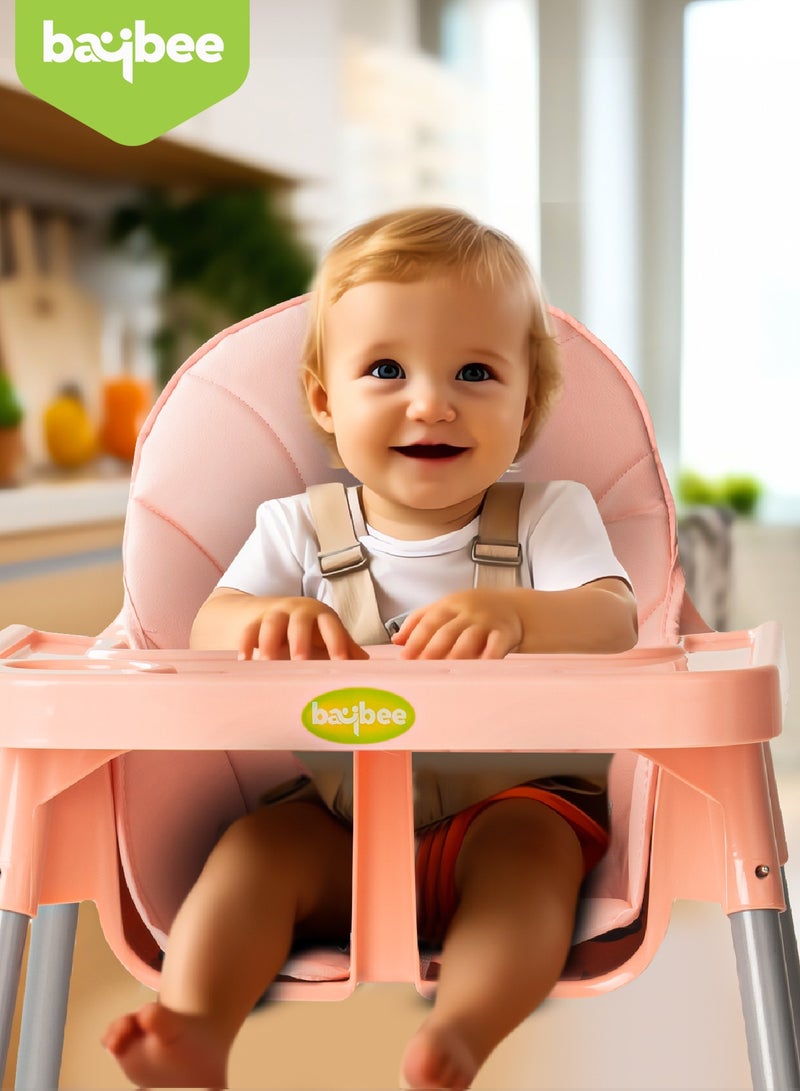 BAYBEE 2 in 1 Clento Baby High Chair for Kids, Baby Feeding Dining Chair with 2 Height Adjustable, Footrest, Tray, Stand, 3 Point Safety Belt | Kids High Chair for Baby 6 Months to 3 Years Boy Girl Pink - Image 2