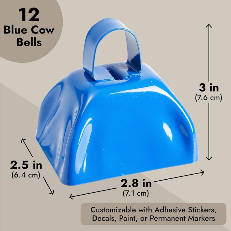Blue Panda 3-Inch Cowbells with Handle - Stadium Cheering & Cow Bells for Sporting Events - Metal Noise Makers for Meetings - Football Noise Makers - Blue Cowbells - Pack of 12 - Image 5