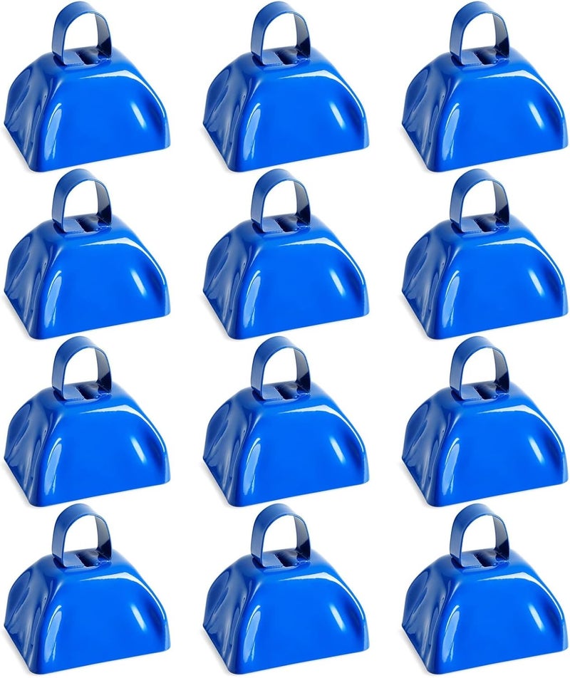 Blue Panda 3-Inch Cowbells with Handle - Stadium Cheering & Cow Bells for Sporting Events - Metal Noise Makers for Meetings - Football Noise Makers - Blue Cowbells - Pack of 12 - Image 1