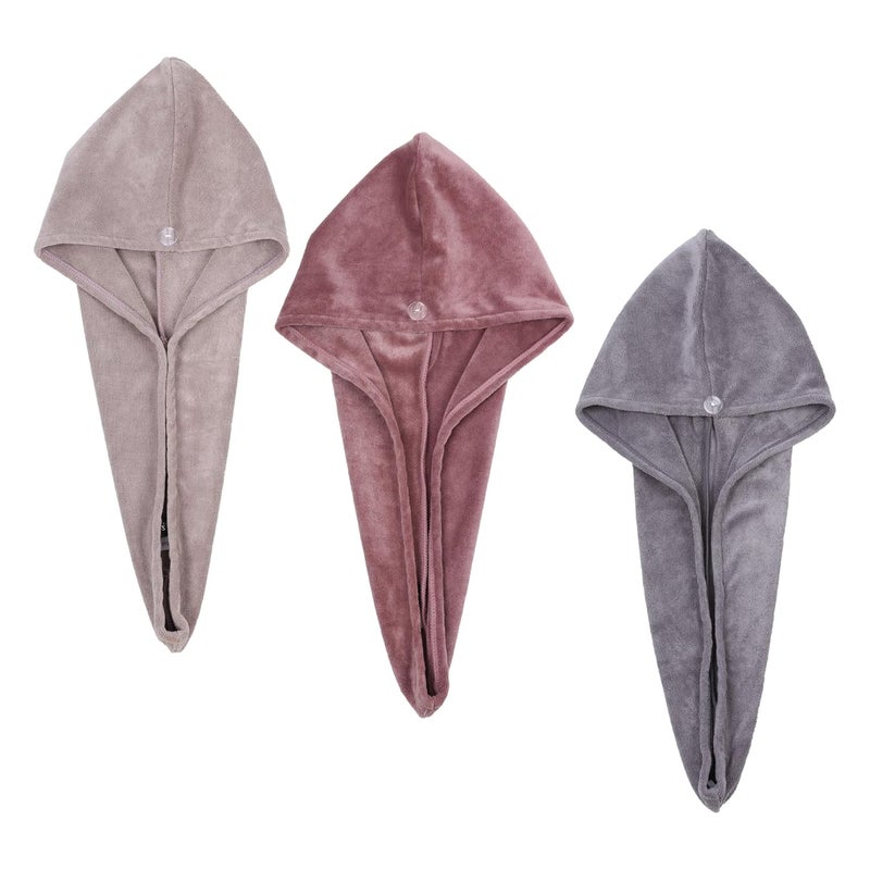 HOUSSE Microfibre Head Towels, 450 GSM, 25x65 cms, Set of 3, for Girls and Women (Atmosphere,Rose Taupe,Frost Grey) - Image 1