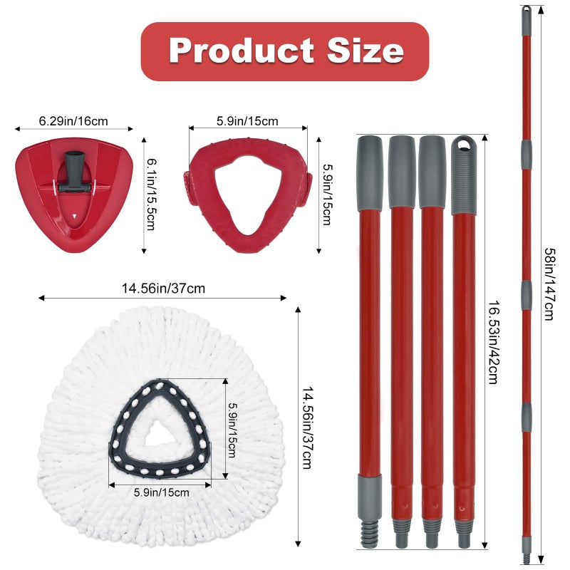 Yuunaie Mop Replacement for Ocedar, Mop for O Cedar, Replacement Mop for O Cedar Spin Mop Contains 4-Section Mop Handle 2 Mop Replace Head 1 Mop Base 1 Scrubber Mop Head for O-Cedar Spin Mop - Image 3