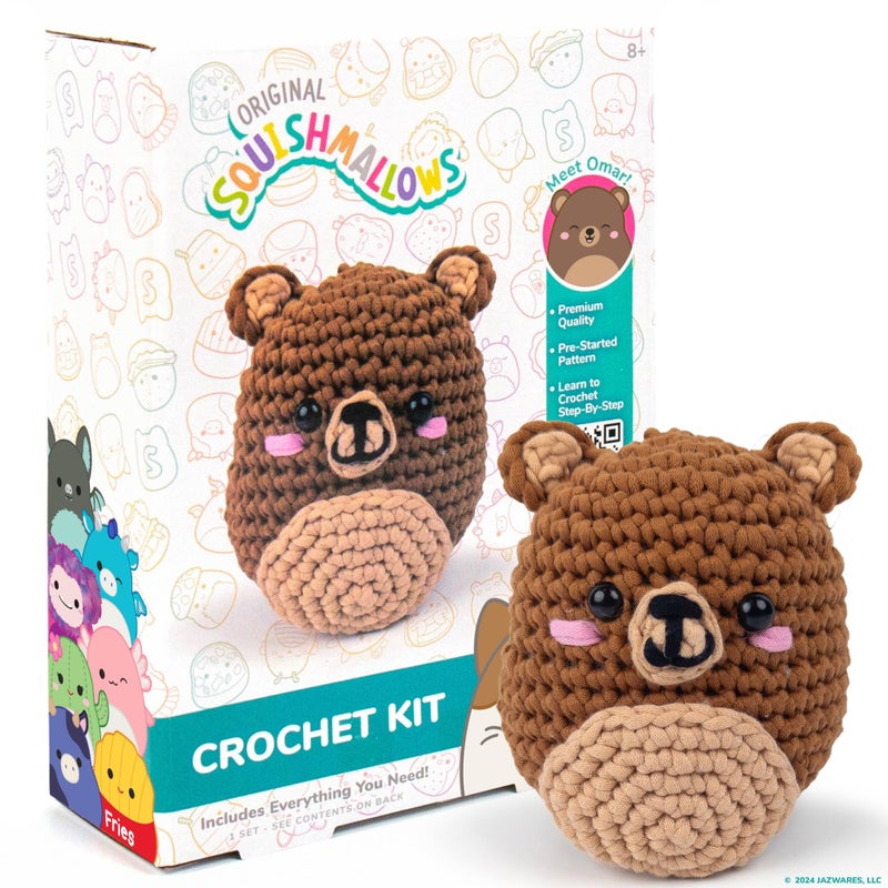 Squishmallows Original Omar The Bear Crochet Kit, Includes Yarn, Crochet Hook, Starter Hooks, Step-by-Step Tutorials, Exclusive Crochet Kit for Beginners, DIY Craft, Crochet Kits, Great Teen Gifts - Image 1
