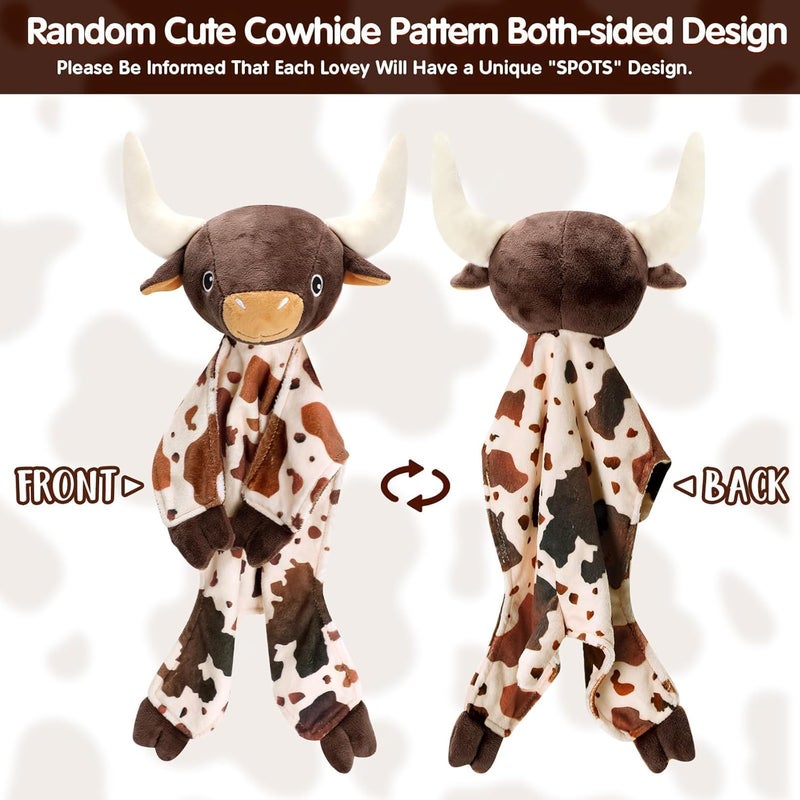 Gicoherero Longhorn Baby Security Blanket Lovey Baby Shower Cow Spotted Cowhide Print Stuffed Cow Snuggler First Birthday Unisex Baby Plush Sleeping Plushie Items Nursery Newborn Gift - Image 5