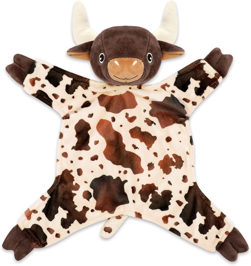 Gicoherero Longhorn Baby Security Blanket Lovey Baby Shower Cow Spotted Cowhide Print Stuffed Cow Snuggler First Birthday Unisex Baby Plush Sleeping Plushie Items Nursery Newborn Gift - Image 1