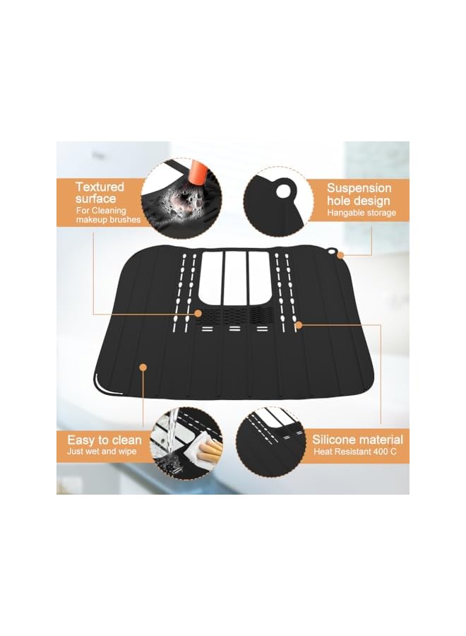 jaexest Bathroom Sink Cover For Counter Space Makeup,Sink Toppers Foldable Sink Cover,Silicone Beauty Makeup Brush Cleaning Mat,for Beauty Tools, Bathroom Sink Organizer Countertop(Black) - Image 3