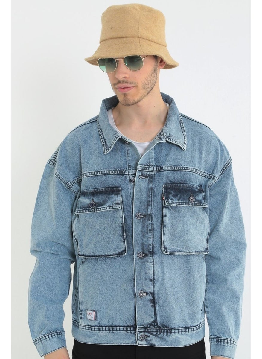 Men's Ice Blue Gusseted Pocket Oversize Denim Jacket - pzsku/ZDA9064BF6B02DA6CB205Z/45/_/1731326886/f7a39b25-2b83-43cd-a6a1-cf7ef30e6c53