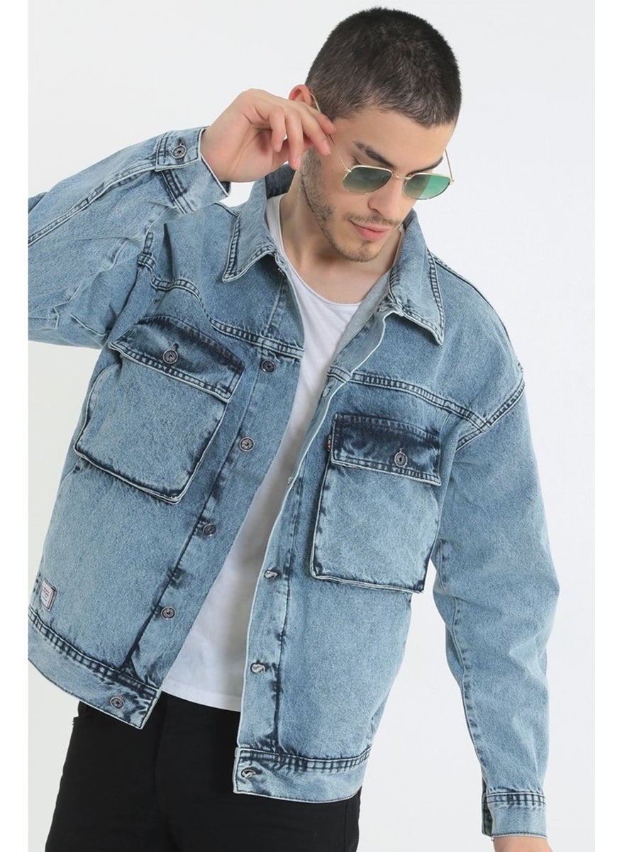 Men's Ice Blue Gusseted Pocket Oversize Denim Jacket - pzsku/ZDA9064BF6B02DA6CB205Z/45/_/1731326890/d94847df-b17d-4145-a41c-b485fece8b19