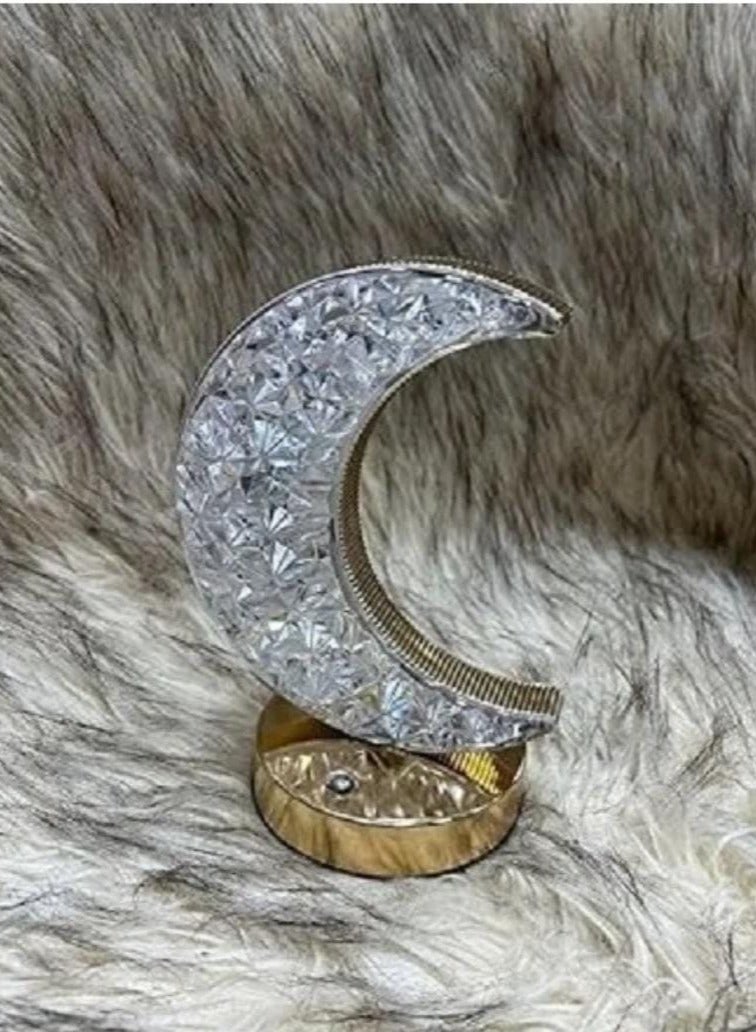 أباجورة مصباح مرصعة بالكريستال هلال مصابيح زينة رمضان لعيد قمر ، مصابيح رمضان بحجم صغير (حامل قمر) - Image 2