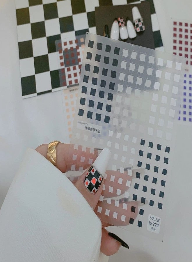 Dedyel Checkerboard Square Nail Art Stickers Ultra-Thin Color Checkerboard Self-Adhesive Nail Art Sticker, Blue, Red, Black, White, Purple, Green Checkerboard Square Nail Art Stickers (3 Sheets) - Image 4