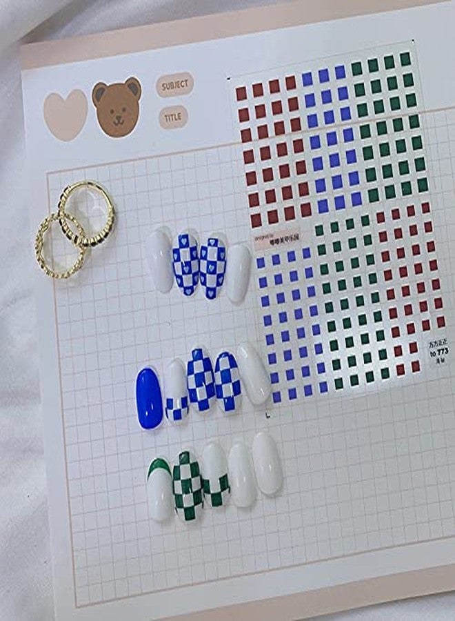 Dedyel Checkerboard Square Nail Art Stickers Ultra-Thin Color Checkerboard Self-Adhesive Nail Art Sticker, Blue, Red, Black, White, Purple, Green Checkerboard Square Nail Art Stickers (3 Sheets) - Image 2