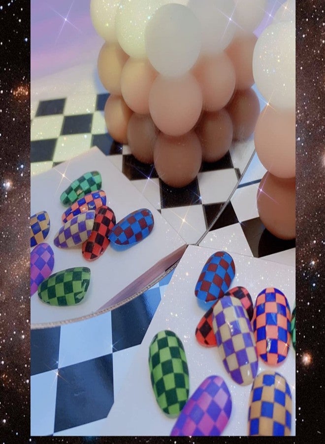 Dedyel Checkerboard Square Nail Art Stickers Ultra-Thin Color Checkerboard Self-Adhesive Nail Art Sticker, Blue, Red, Black, White, Purple, Green Checkerboard Square Nail Art Stickers (3 Sheets) - Image 5