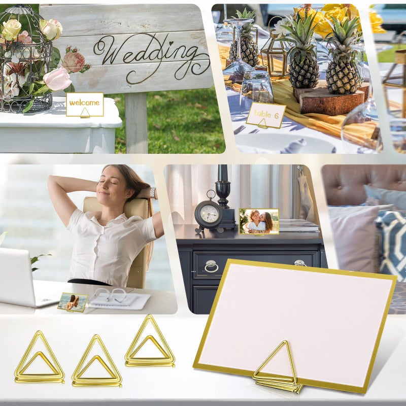 Weewooday 24 Pack Place Card Holders 24 Pack Triangle Shape Number Pictures Stand Clips Small Table Place Cards with Foil Border for Wedding Name(Gold) - Image 5