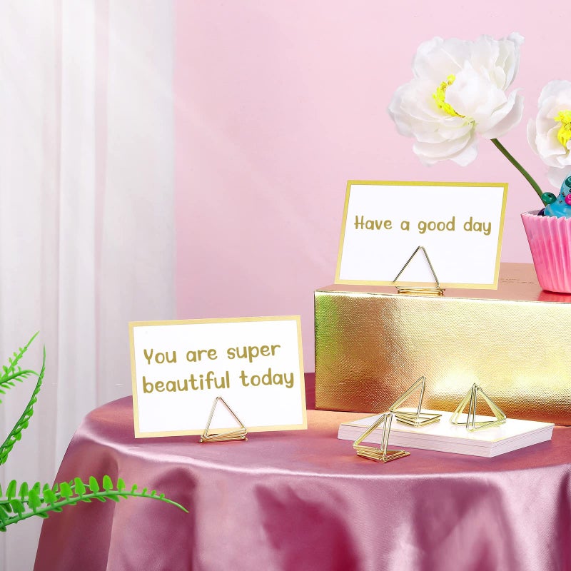 Weewooday 24 Pack Place Card Holders 24 Pack Triangle Shape Number Pictures Stand Clips Small Table Place Cards with Foil Border for Wedding Name(Gold) - Image 4