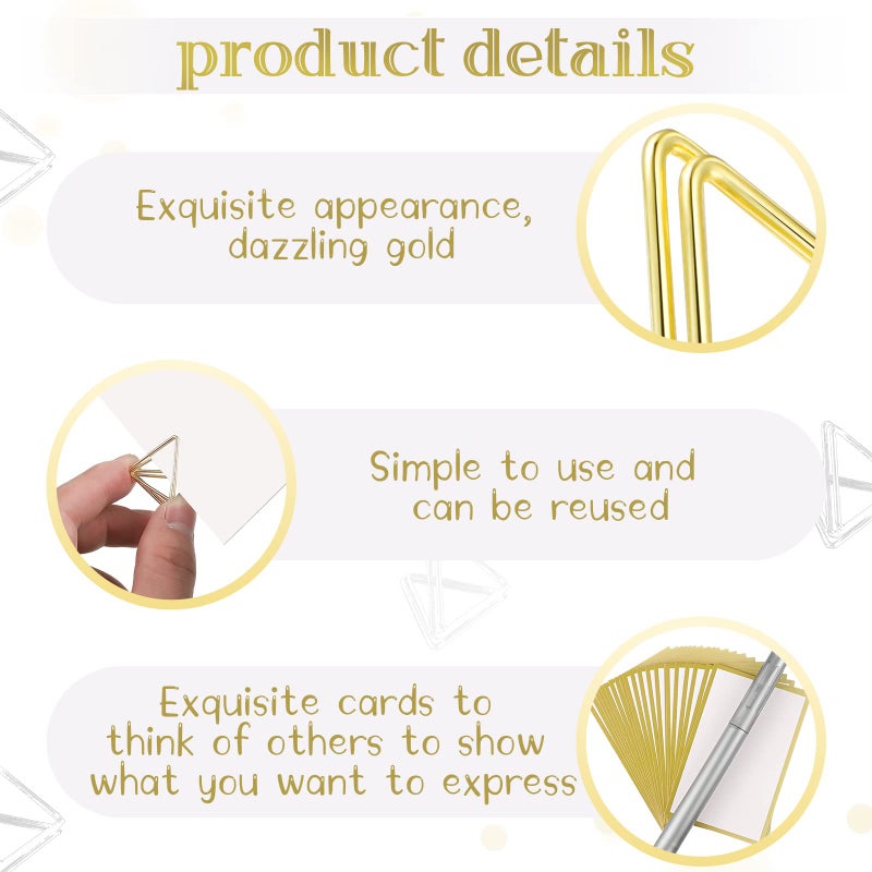 Weewooday 24 Pack Place Card Holders 24 Pack Triangle Shape Number Pictures Stand Clips Small Table Place Cards with Foil Border for Wedding Name(Gold) - Image 3