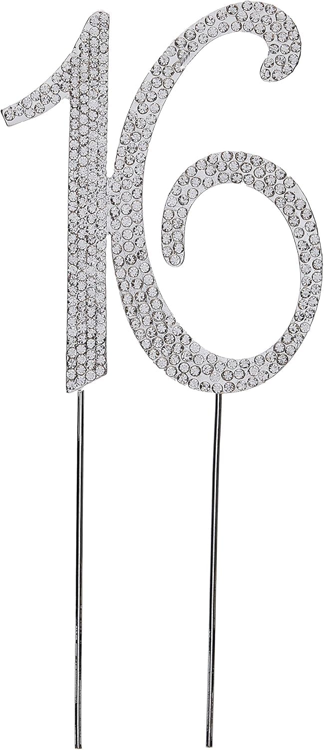 Hatcher lee Bling Crystal Rhinestone 16 Birthday Cake Topper - Best Keepsake | 16th Party Decorations Silver - Image 2