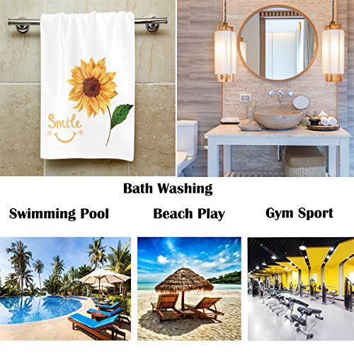 Pfrewn Happy Face Sunflower Hand Towels 16x30 in, Rustic Sunflowers Floral Thin Bathroom Towel, Ultra Soft Highly Absorbent Small Bath Towel Bathroom Decor - Image 2