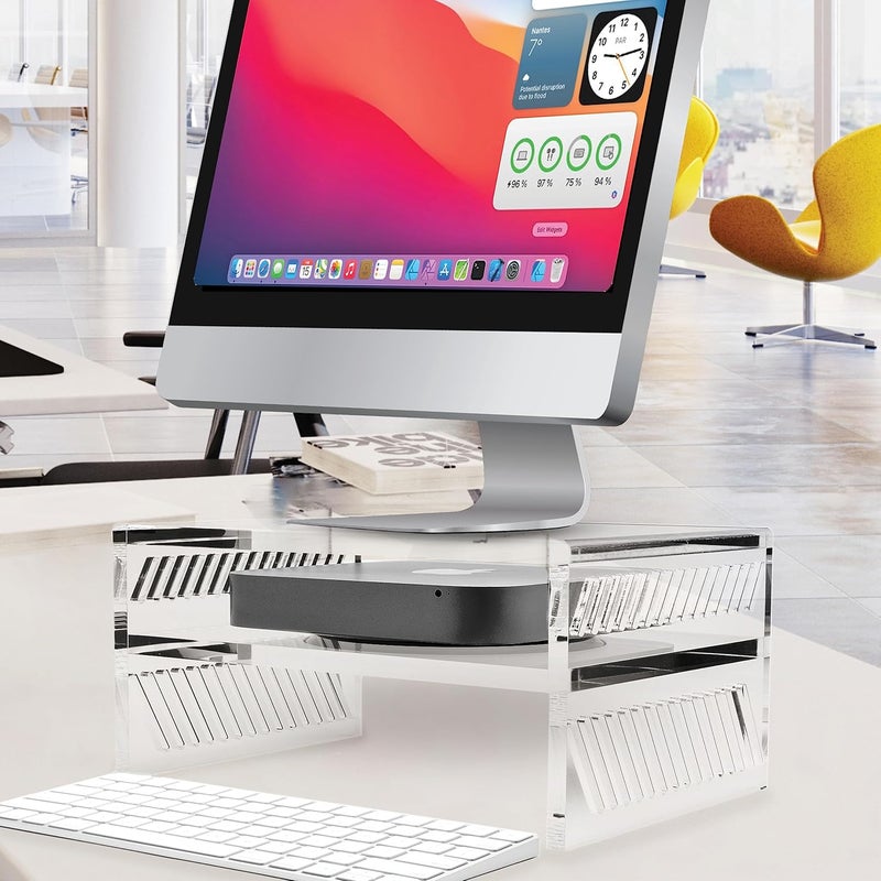 Mammoth DuraClear Acrylic Floating Monitor Stand with Shelf for iMac, Mac Mini, and Monitor Displays - Ergonomic Design with Storage Shelf for Mac Mini Setups at Home and Office - Image 5