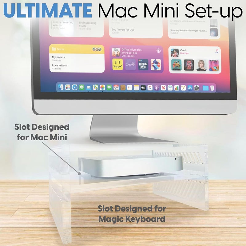 Mammoth DuraClear Acrylic Floating Monitor Stand with Shelf for iMac, Mac Mini, and Monitor Displays - Ergonomic Design with Storage Shelf for Mac Mini Setups at Home and Office - Image 2