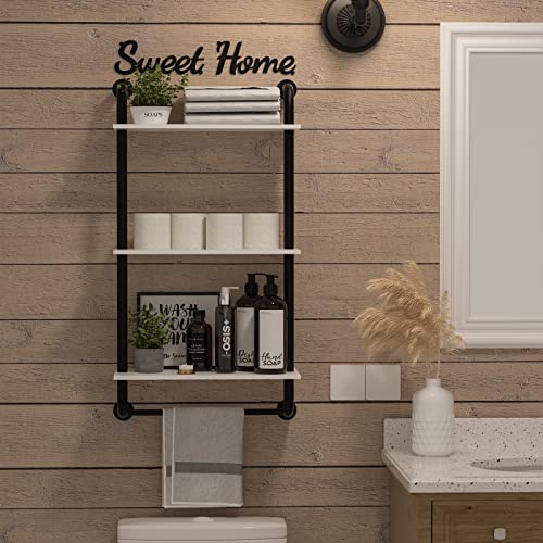 Tinpin Wall Shelves 3Tier Bathroom Shelves Over Toilet Rustic Industrial Pipe Shelf Farmhouse Bathroom Decor Floating Shelf Wall Decor for Bedroom Living Room 173 inch White - Image 3