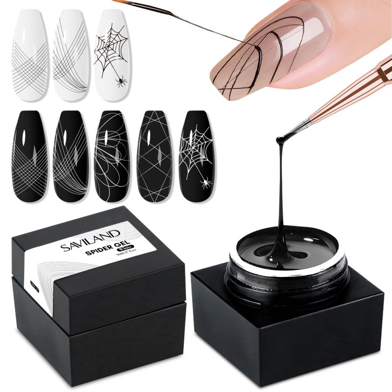 SAVILAND 2 PCS Spider Gel Set: Black & White Spider Gel for Nail Art Soak off Gels U V LED Good Toughness and Elasticity Easy To Use for Beginner Manicurist Home Salon Use - Image 1