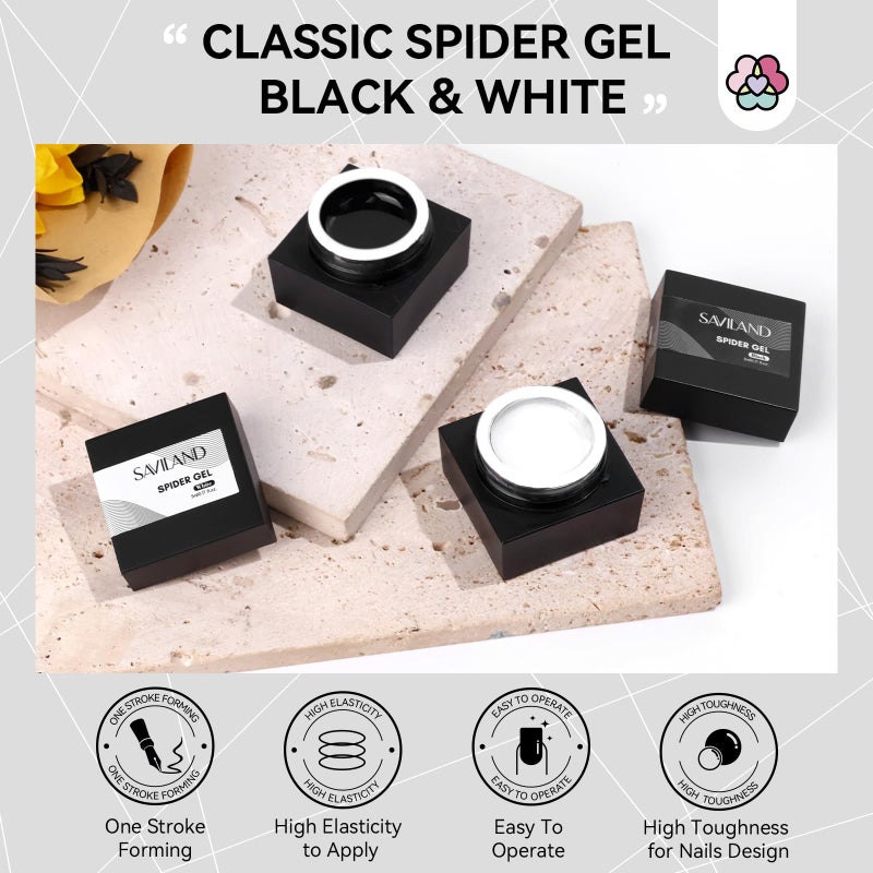 SAVILAND 2 PCS Spider Gel Set: Black & White Spider Gel for Nail Art Soak off Gels U V LED Good Toughness and Elasticity Easy To Use for Beginner Manicurist Home Salon Use - Image 2