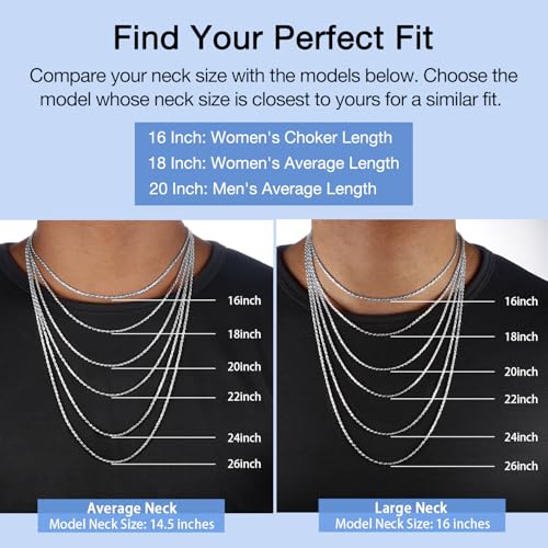 Jewlpire Diamond Cut 925 Sterling Silver Chain Rope Chain Italian Silver Necklace Chain for Women Men Super Shiny Durable 1.35mm Size 24 Inch - Image 2