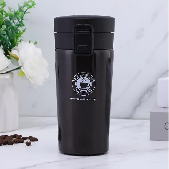 Afrodite Insulated Stainless Steel CoffeeTea Travel Mug Vacuum SpillProof Sipper Cap For Travelers In Car With Leak Proof Lid For Hot Cold Drinks Stainless Steel Coffee Cup 380 ML - Image 1