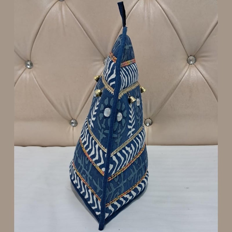 POSHMANDALA Poshmandala Rajasthani Handmade Tea Cozy 100 Cotton Dabu Print with Mirror Kasida Kaudi Work Insulated Kettle Warmer for Tea Coffee Kitchen Dcor 14x11 Inches Blue Gotta Patti  - Image 3