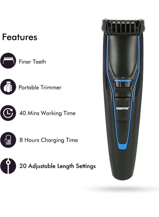 GEEPAS Stubble Trimmer, 20 Length Setting Trimmer Rechargeable Cordless Grooming Detailed Kit For Men Ideal For Edging Beards, Mustaches, Hair, Stubble, Ear, Nose And Body Blue/Black - Image 2