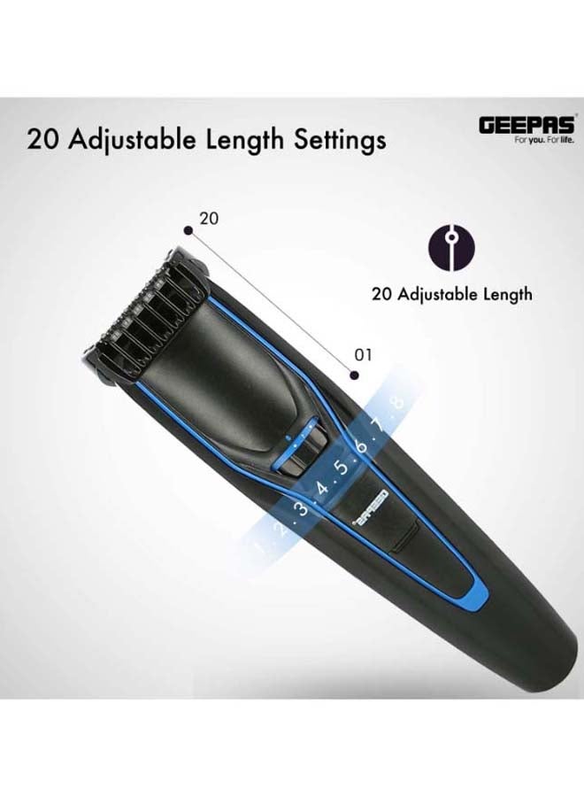 GEEPAS Stubble Trimmer, 20 Length Setting Trimmer Rechargeable Cordless Grooming Detailed Kit For Men Ideal For Edging Beards, Mustaches, Hair, Stubble, Ear, Nose And Body Blue/Black - Image 5