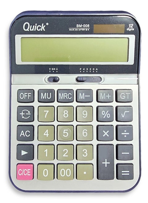Desktop calculator, D-2012M, for solving mathematical operations, dual power, with a large LCD screen for offices, accountants, and personal use at home or school.