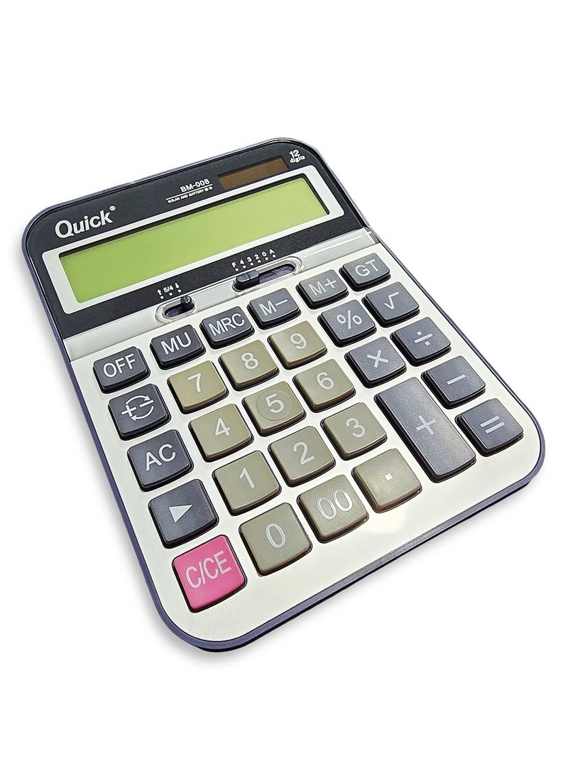 Desktop calculator, D-2012M, for solving mathematical operations, dual power, with a large LCD screen for offices, accountants, and personal use at home or school.