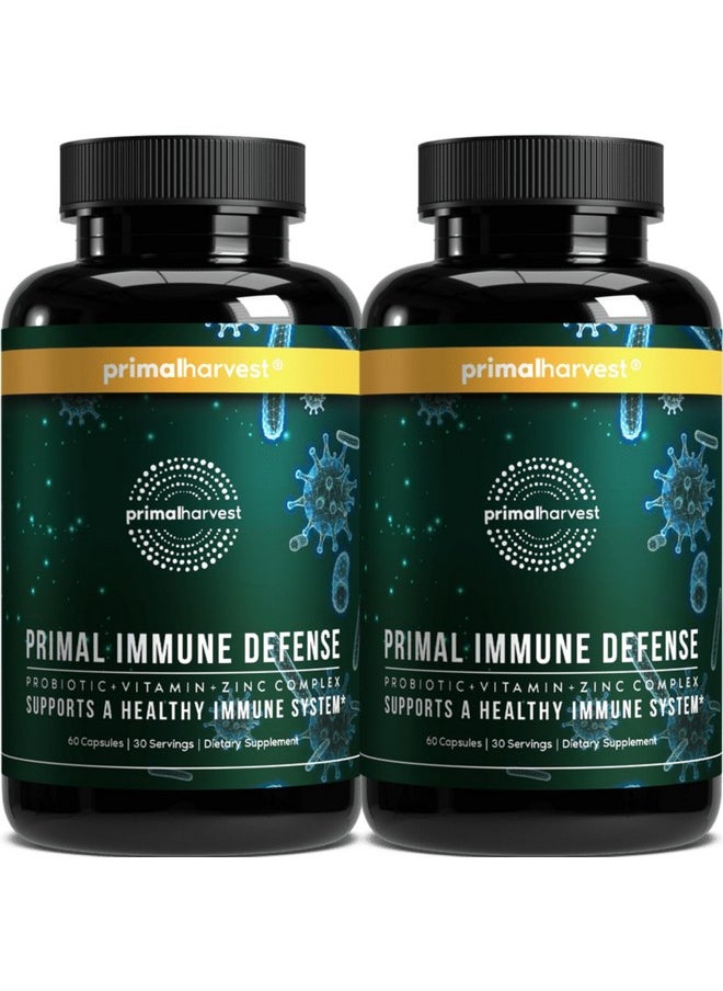 Primal Harvest Primal Harvest Primal Immune Defense 10 in 1 Immune Support Supplement 60 Capsules Immune Vitamins, with 7 Billion CFU Pre and Probiotics, Zinc, VIT C, B6, D3, K2 - Immune Boosters for Adults  - Image 1