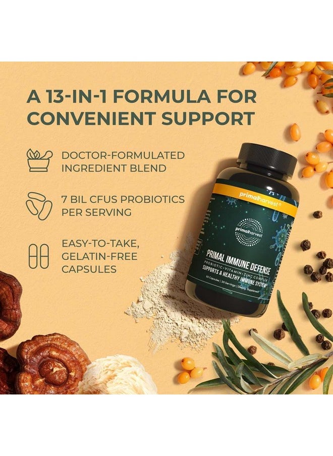 Primal Harvest Primal Harvest Primal Immune Defense 10 in 1 Immune Support Supplement 60 Capsules Immune Vitamins, with 7 Billion CFU Pre and Probiotics, Zinc, VIT C, B6, D3, K2 - Immune Boosters for Adults  - Image 5
