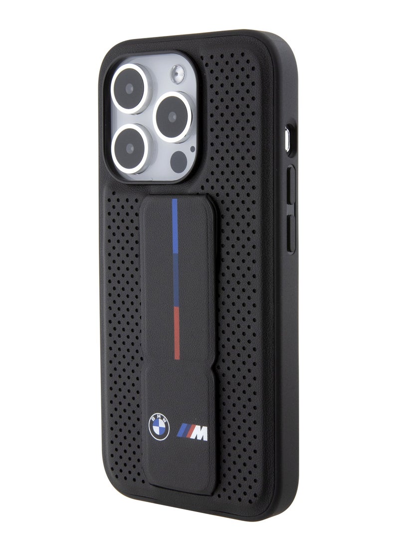 BMW - M Gripstand PU Smooth Leather Case with Perforated Pattern for iPhone 15 Promax - Image 1