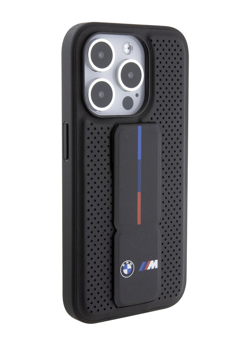 BMW - M Gripstand PU Smooth Leather Case with Perforated Pattern for iPhone 15 Promax - Image 1