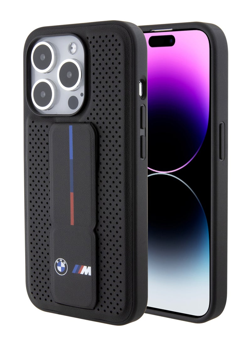 BMW - M Gripstand PU Smooth Leather Case with Perforated Pattern for iPhone 15 Promax - Image 1