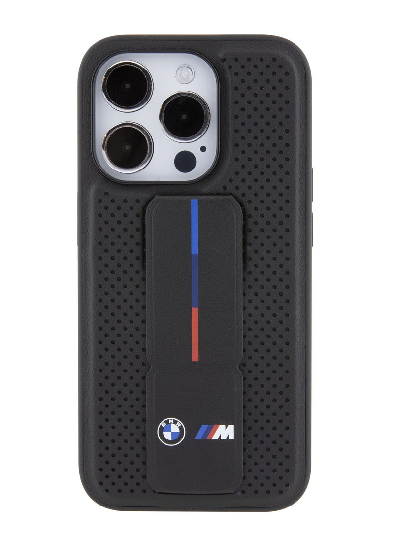 BMW - M Gripstand PU Smooth Leather Case with Perforated Pattern for iPhone 15 Promax - Image 1
